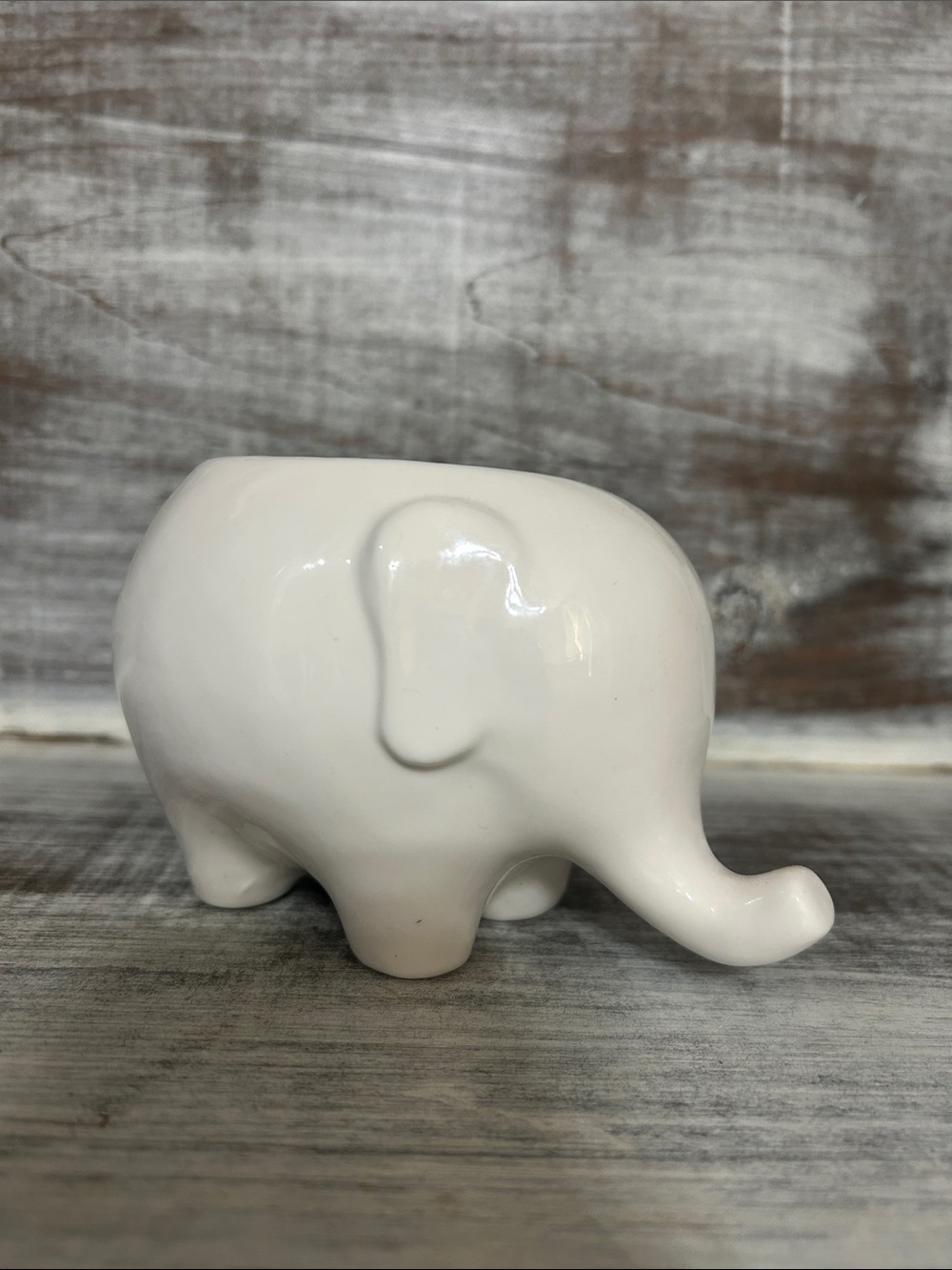 White Ceramic Elephant Accent Planter- Decorative Home Art